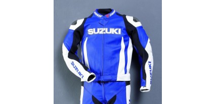 CAZADORA CUERO AZUL/BLANCO T